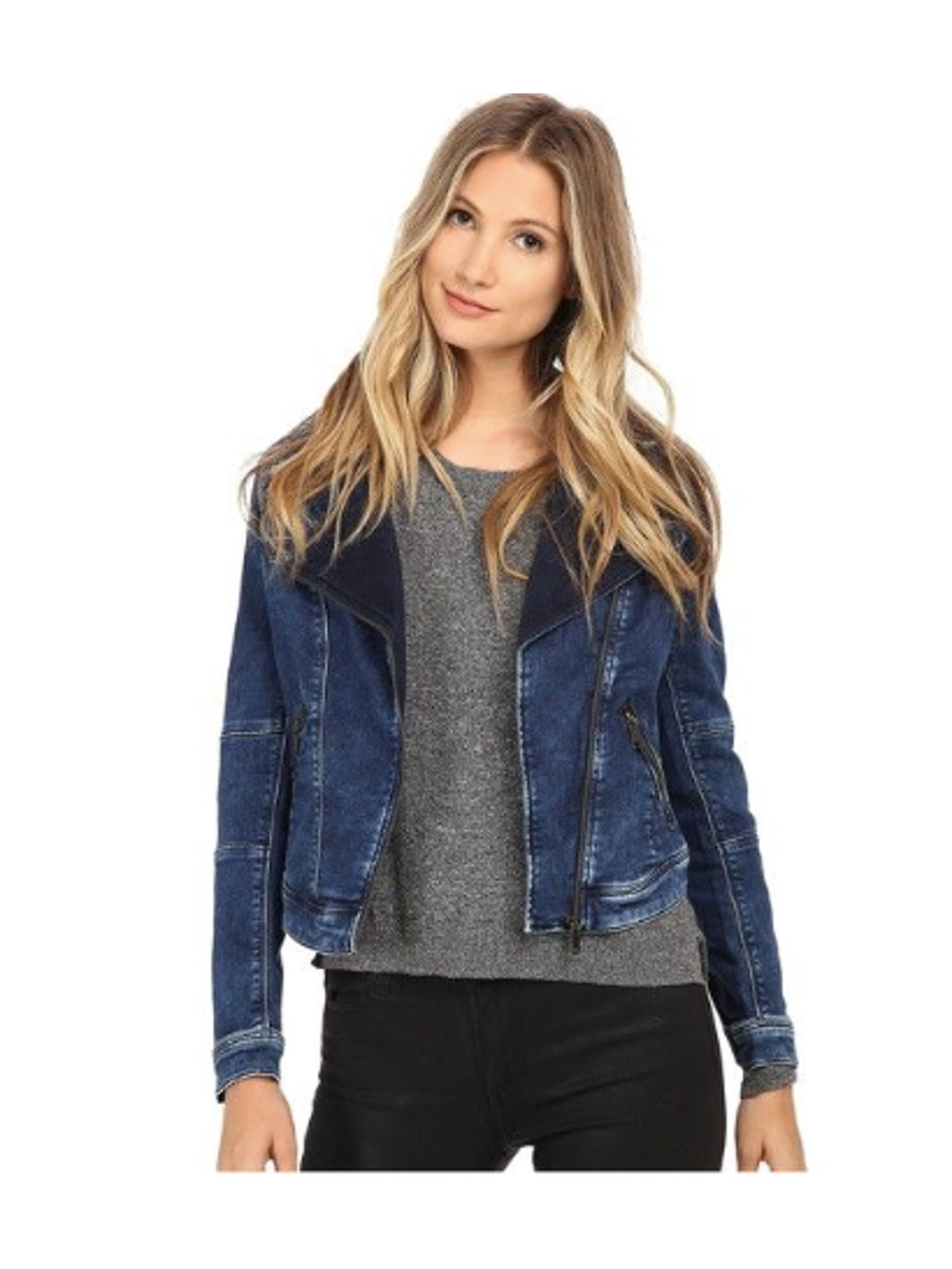 MAVI Janet Asymmetrical Full Zip Moto Denim Jacket // S